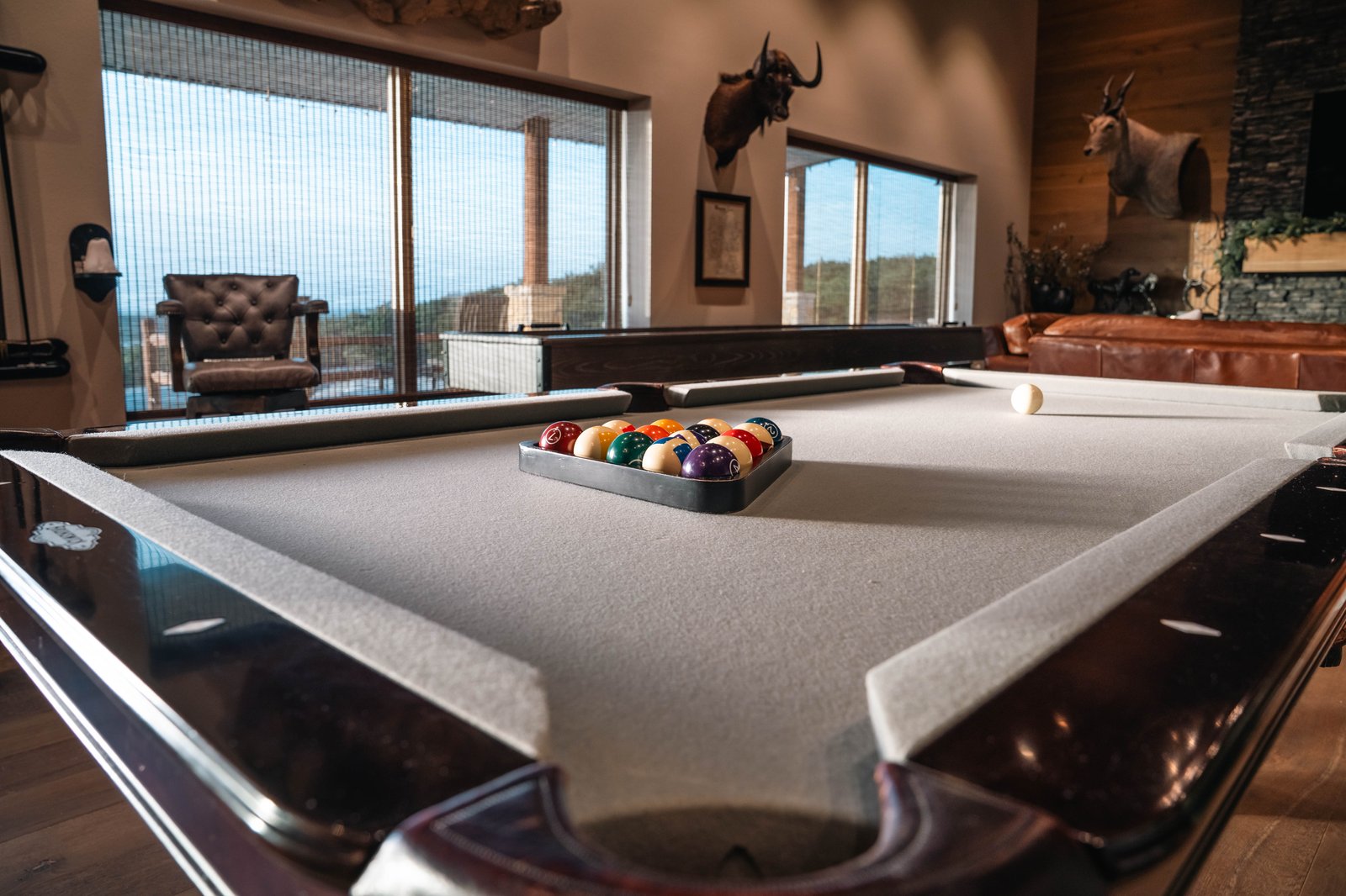 Pool table with a view at Crown Point Ranch