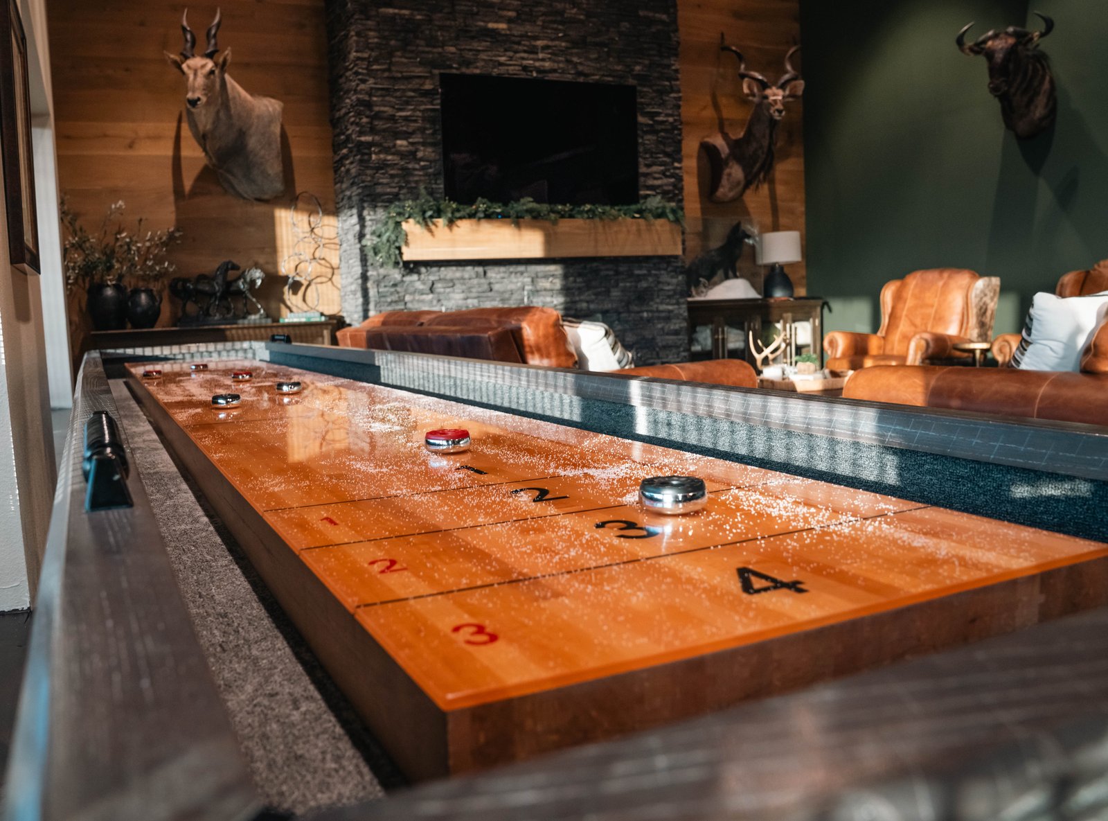 Shuffleboard table in the lodge game room